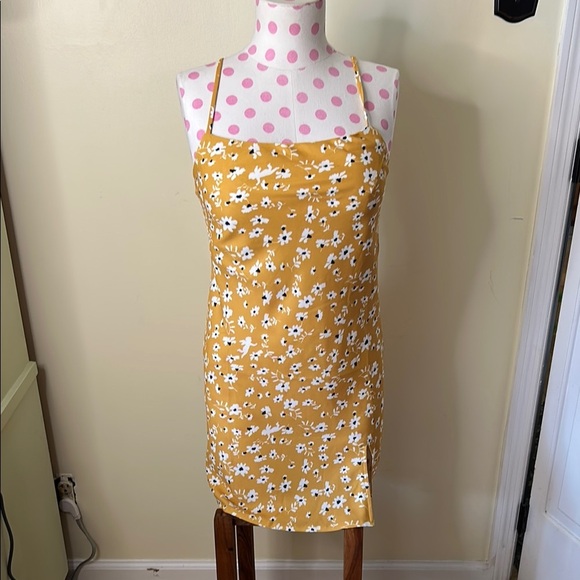 Princess Polly Dawson Slip Mini Dress Mustard Floral Dress - Picture 1 of 12